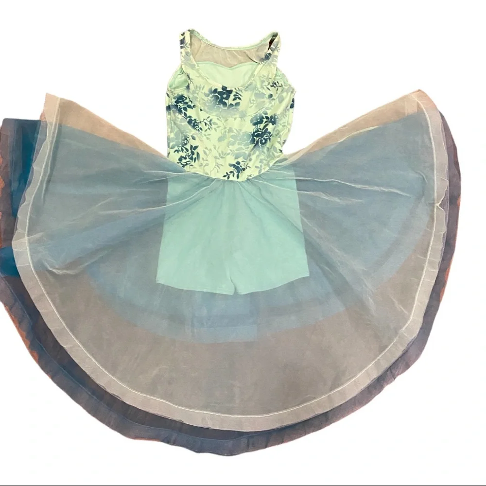 WEISSMAN Sage GREEN Recital DANCE Competition DRESS Child Medium Floral Tulle
